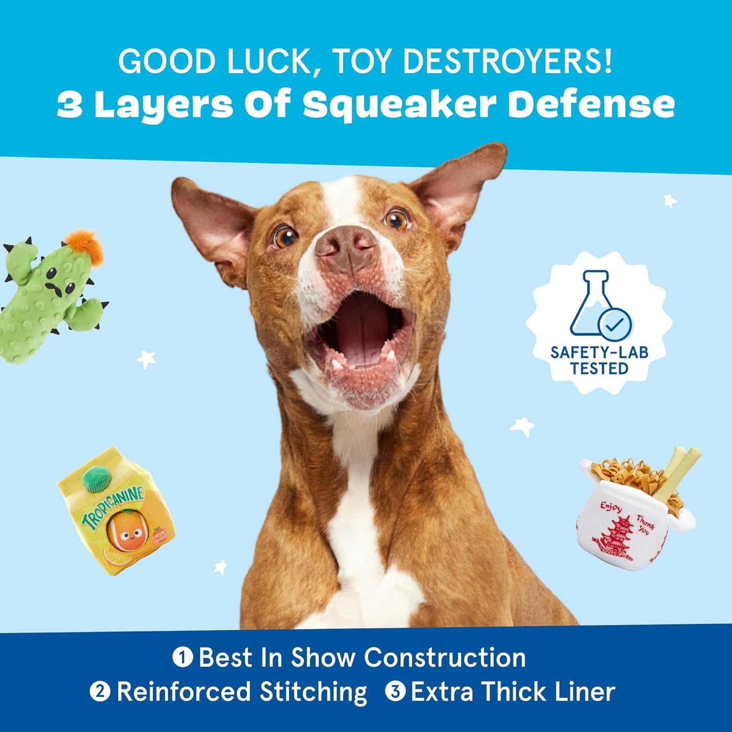 Dog Toy 2 in 1 Interactive, Plush Exterior with Squeaker & Textured Material, Tearable Dog Toy with Squeaky Spikey Ball Inside, Ideal for Toy Destroyers - Monsieur Acorn, Large