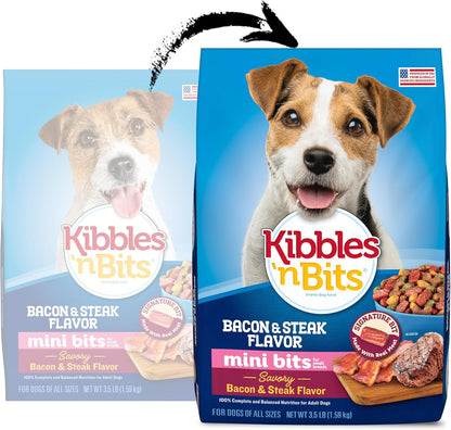 Mini Bits Small Breed Dry Dog Food, Savory Bacon & Steak Flavor for Adult Dogs, 3.5 Lb. Bag