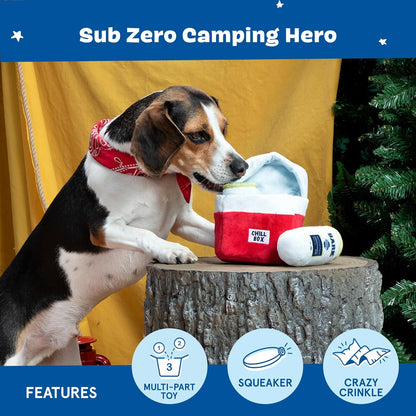 2 in 1 Interactive Plush Dog Toy - Rip and Reveal Toy for Dogs and Puppies - Stimulating Squeaky Pet Toys | Sub Zero Camping Hero (Small)