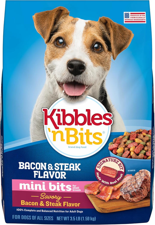 Mini Bits Small Breed Dry Dog Food, Savory Bacon & Steak Flavor for Adult Dogs, 3.5 Lb. Bag
