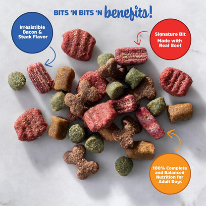Mini Bits Small Breed Dry Dog Food, Savory Bacon & Steak Flavor for Adult Dogs, 3.5 Lb. Bag